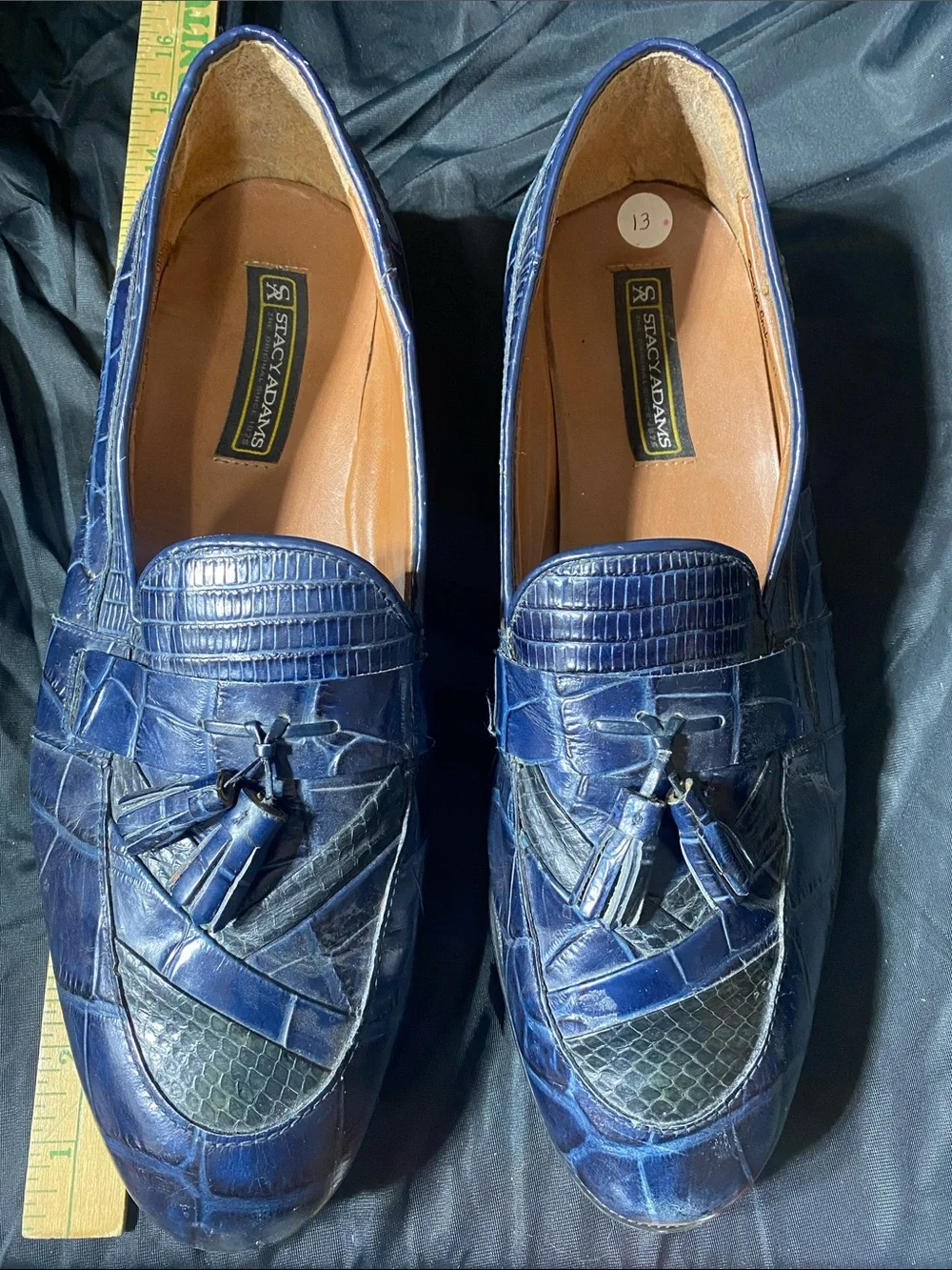 Blue Snakeskin Loafers Stacy Adam’s with Tassels size 13W